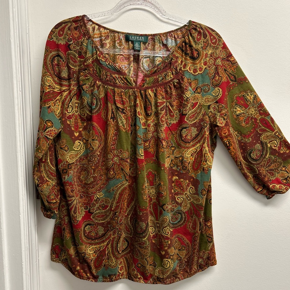 Lauren Ralph Lauren Women's Paisley Blouse - Red, Green, Gold